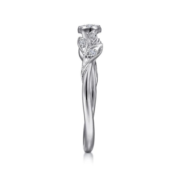 14K White Gold Floral Diamond Stackable Ring