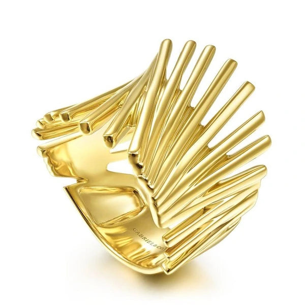 14K Yellow Gold Stacked Bar Cage Ring