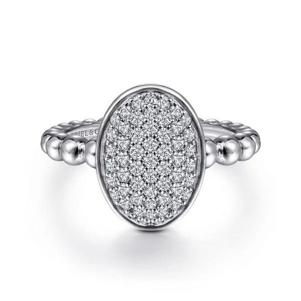 925 Sterling Silver Oval Ring with White Sapphire Pave