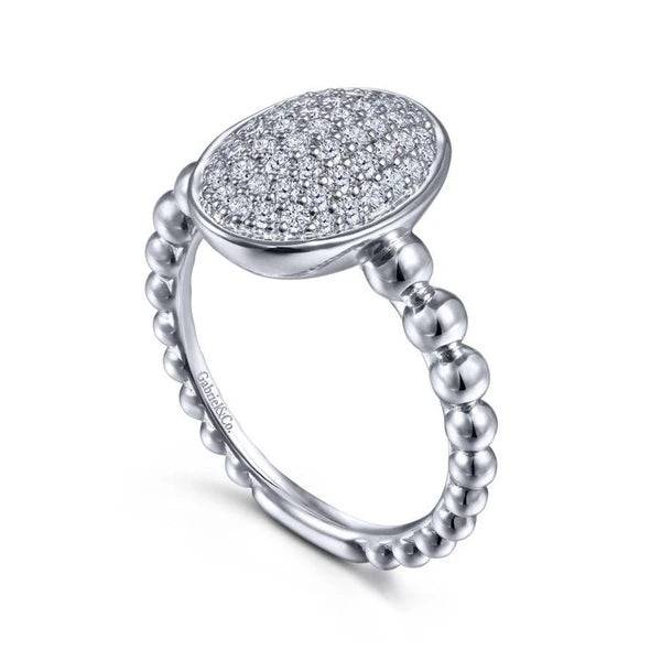 925 Sterling Silver Oval Ring with White Sapphire Pave