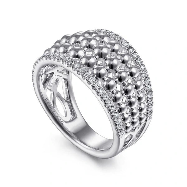925 Sterling Silver White Sapphire Wide Bujukan Ring