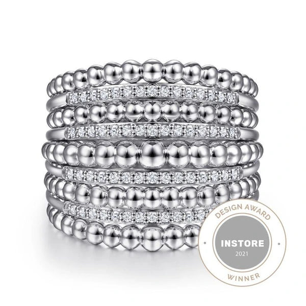 925 Sterling Silver White Sapphire Wide Bujukan Ring