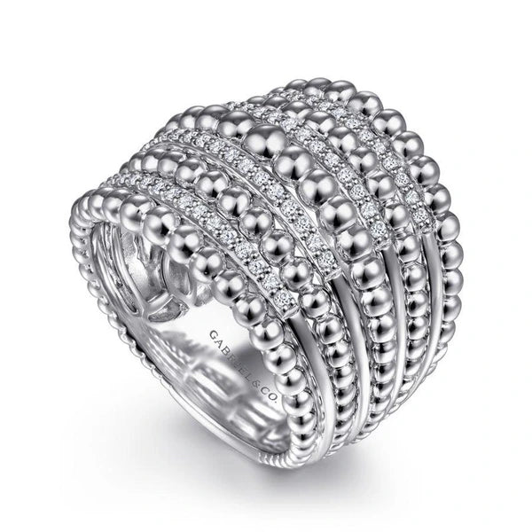 925 Sterling Silver White Sapphire Wide Bujukan Ring