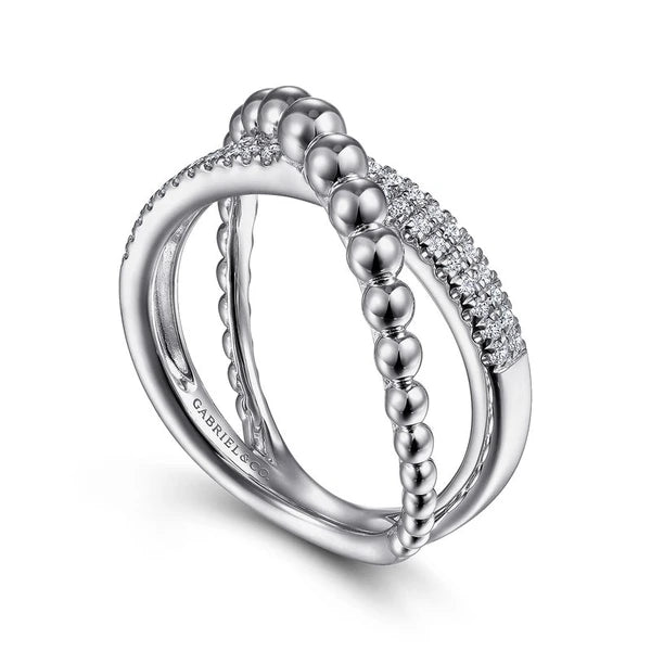925 Sterling Silver White Sapphire Bujukan Criss Cross Ring
