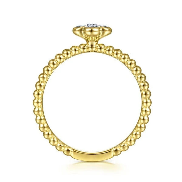 14K Yellow Gold Diamond Cluster Clover and Bujukan Bead Ring