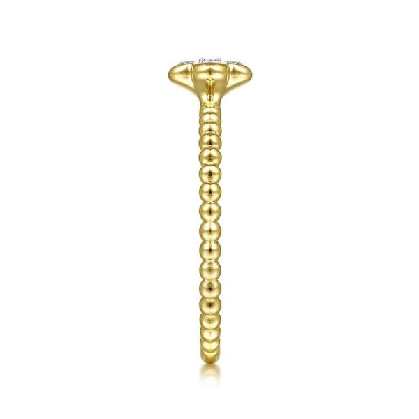 14K Yellow Gold Diamond Cluster Clover and Bujukan Bead Ring