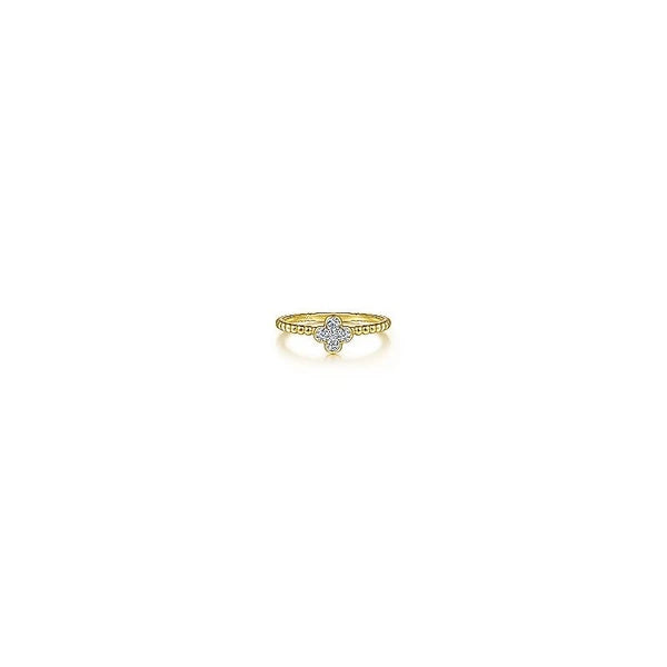 14K Yellow Gold Diamond Cluster Clover and Bujukan Bead Ring