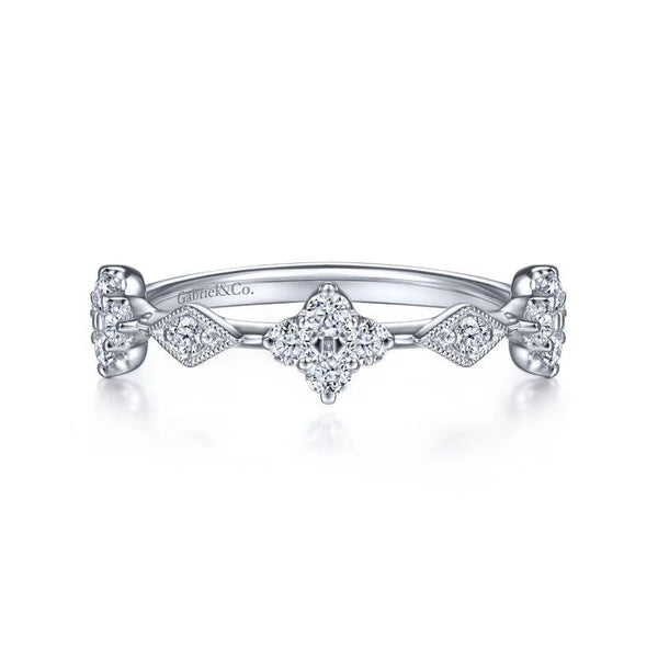 14K White Gold Diamond Cluster Station Ring