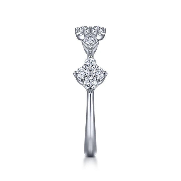 14K White Gold Diamond Cluster Station Ring