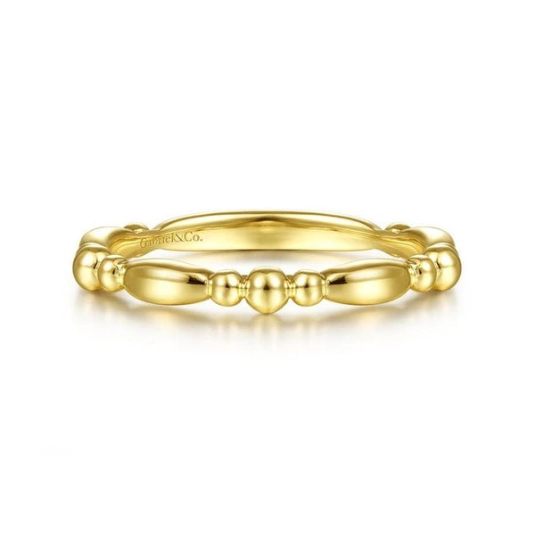 14K Yellow Gold Alternating Bar and Bujukan Bead Stackable Ring