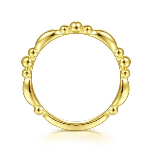 14K Yellow Gold Alternating Bar and Bujukan Bead Stackable Ring