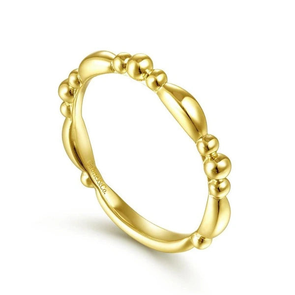 14K Yellow Gold Alternating Bar and Bujukan Bead Stackable Ring