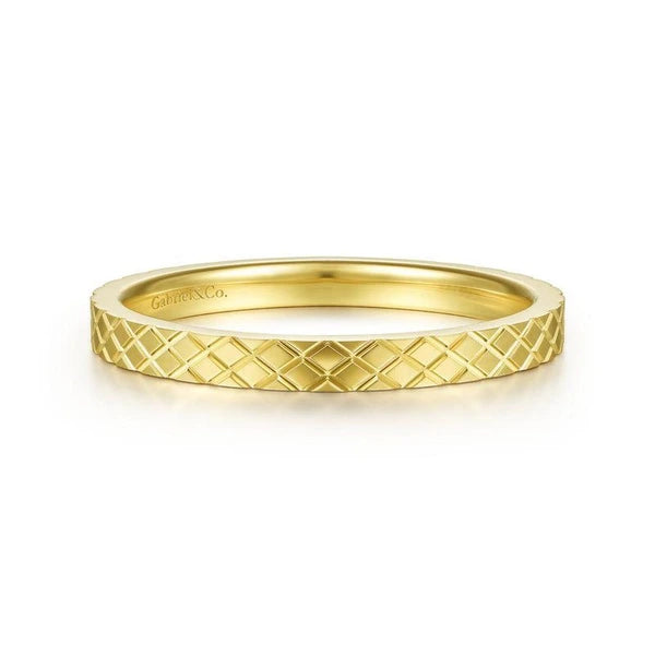 14K Yellow Gold Textured Checkered Stackable Ring