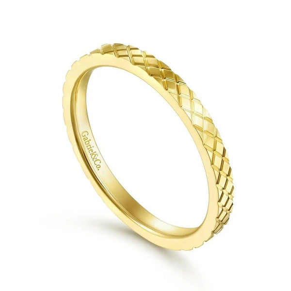 14K Yellow Gold Textured Checkered Stackable Ring