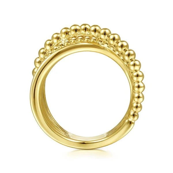 14K Yellow Gold High Polished Bujukan Bead Criss Cross Ring