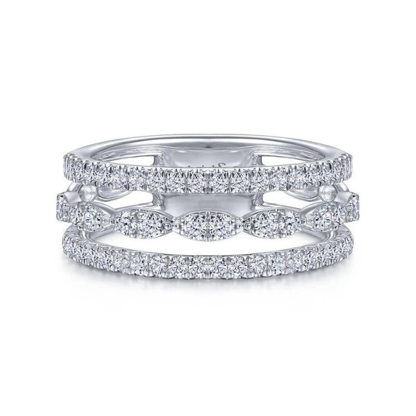 14K White Gold Three Row Diamond Ring