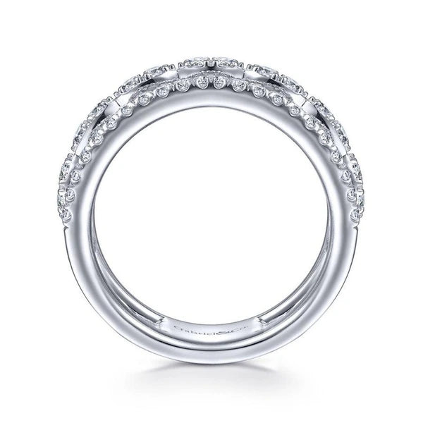 14K White Gold Three Row Diamond Ring