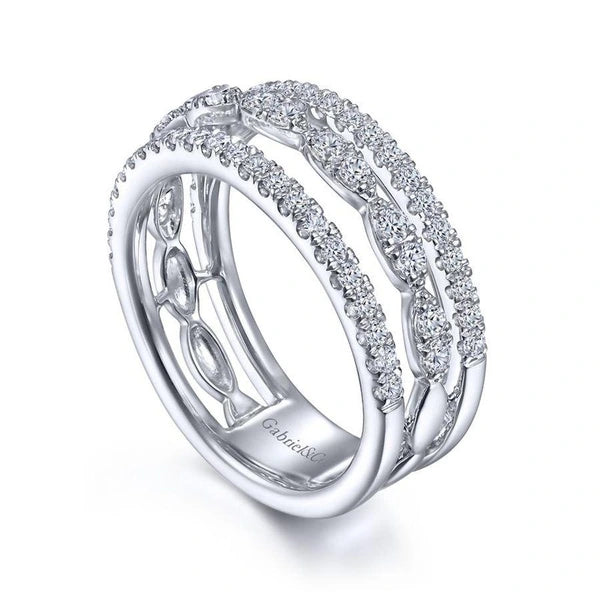 14K White Gold Three Row Diamond Ring