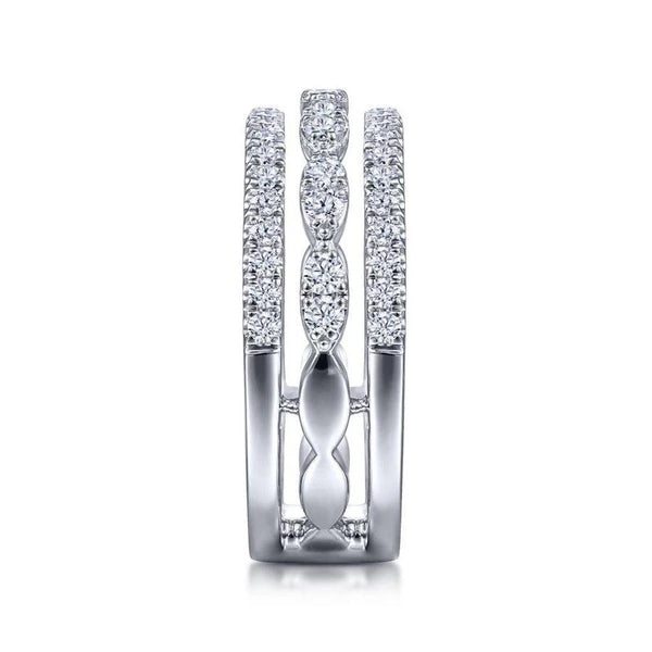 14K White Gold Three Row Diamond Ring