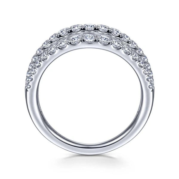 14K White Gold Three Row Diamond Ring