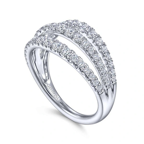 14K White Gold Three Row Diamond Ring