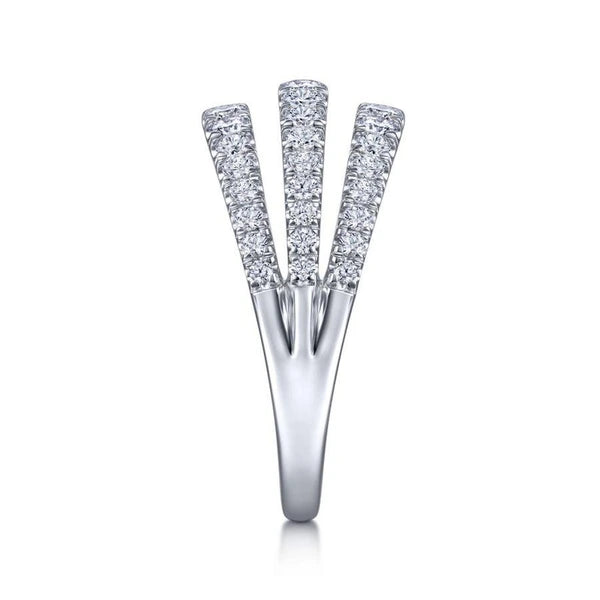 14K White Gold Three Row Diamond Ring