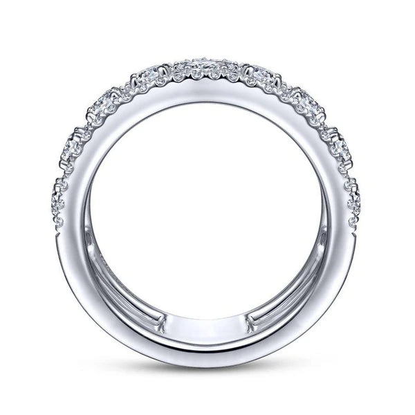14K White Gold Three Row Diamond Station Ring