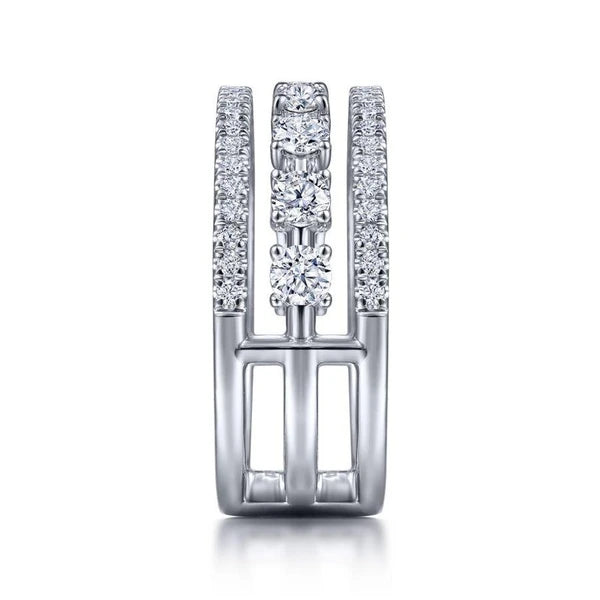 14K White Gold Three Row Diamond Station Ring