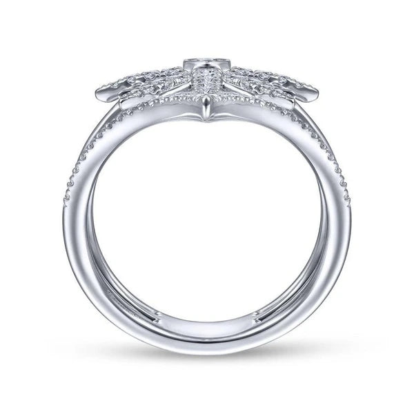 14K White Gold Diamond Starburst Chevron Statement Ring