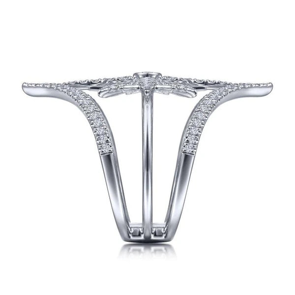 14K White Gold Diamond Starburst Chevron Statement Ring