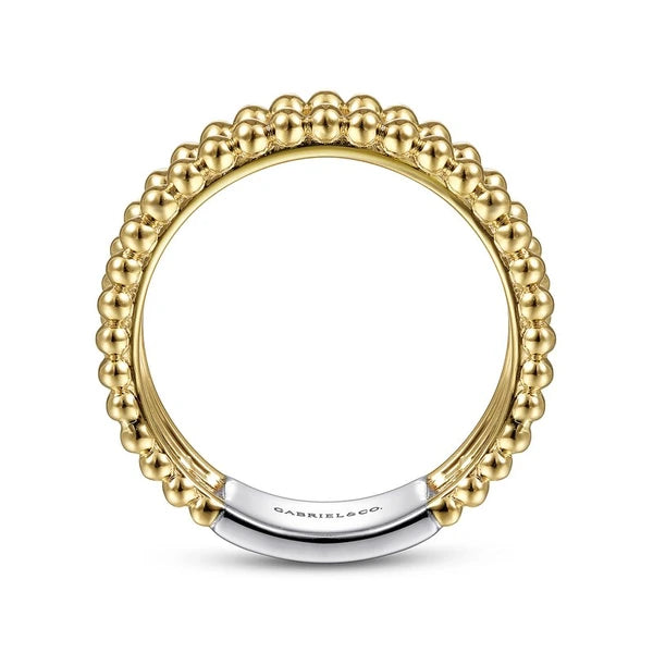 14K White-Yellow Gold Three Row Diamond and Bujukan Bead Ring