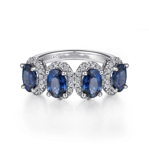 14K White Gold Diamond and Sapphire Oval Halo Ring