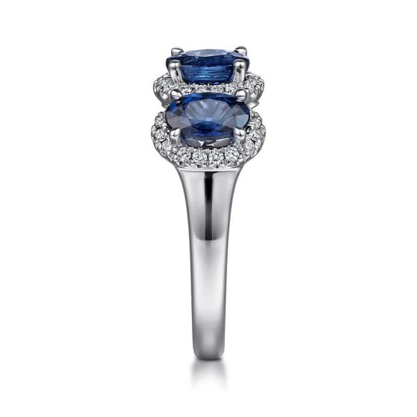 14K White Gold Diamond and Sapphire Oval Halo Ring