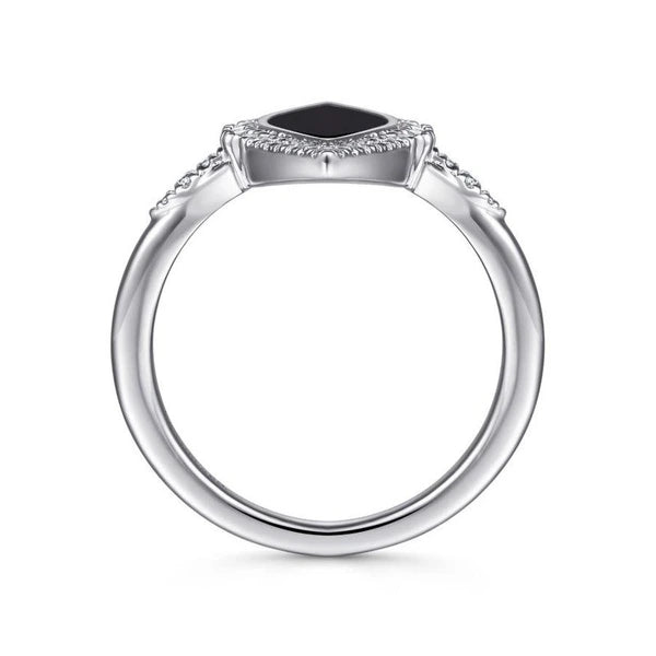 14K White Gold Diamond and Onyx Marquise Statement Ring