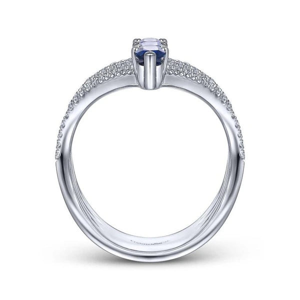 14K White Gold Diamond and Sapphire Chevron Ring