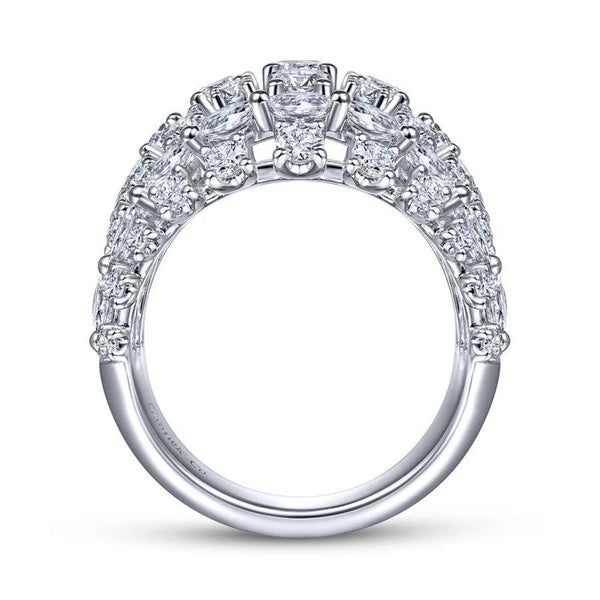 18K White Gold Wide Six Row Diamond Ring