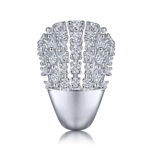 18K White Gold Wide Six Row Diamond Ring