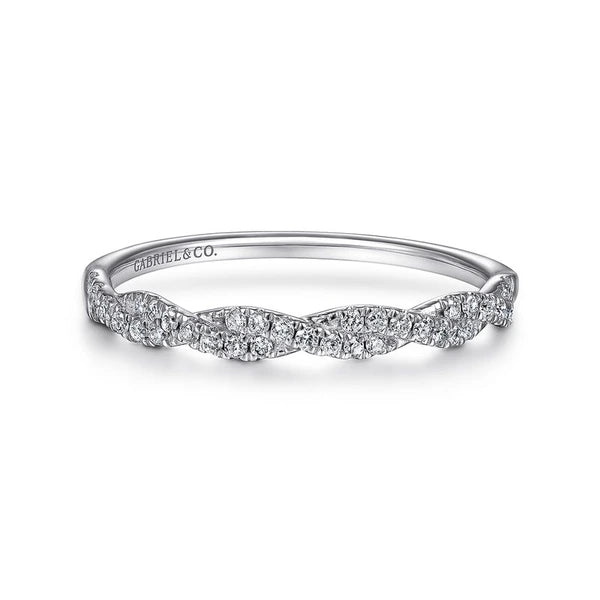 14K White Gold Twisted Diamond Band Ring