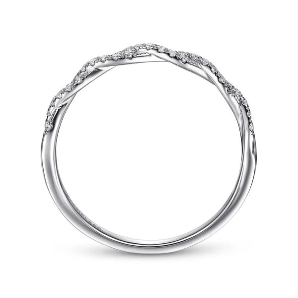 14K White Gold Twisted Diamond Band Ring