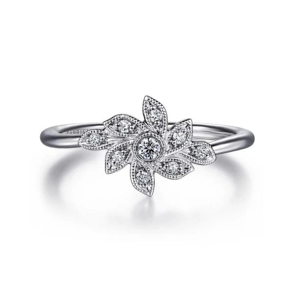 14K White Gold Floral Diamond Ring