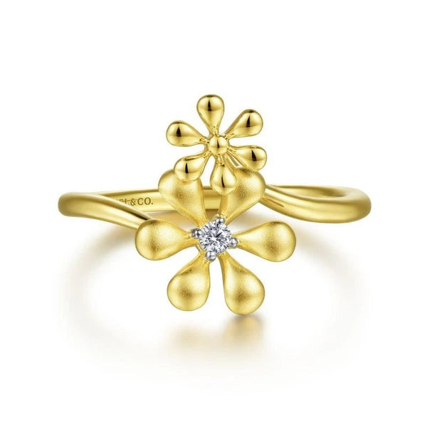 14K Yellow Gold Floral Diamond Ring