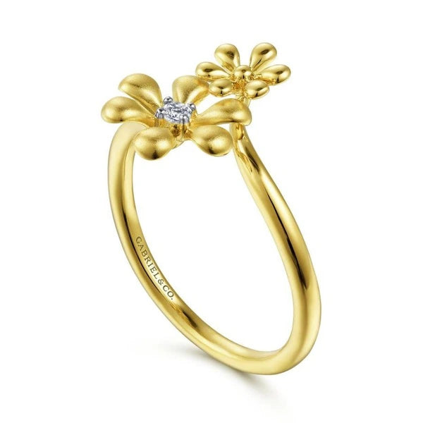14K Yellow Gold Floral Diamond Ring