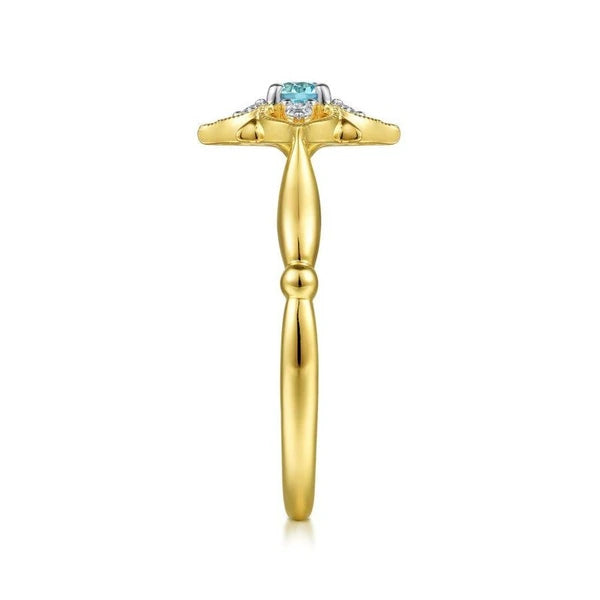 14K Yellow Gold Swiss Blue Topaz and Diamond Floral Ring
