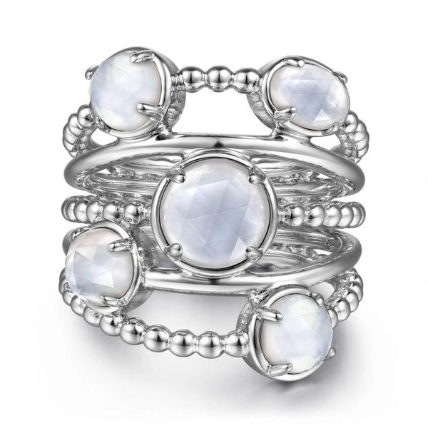 925 Sterling Silver Rock Crystal and White MOP Statement Bubble Ring