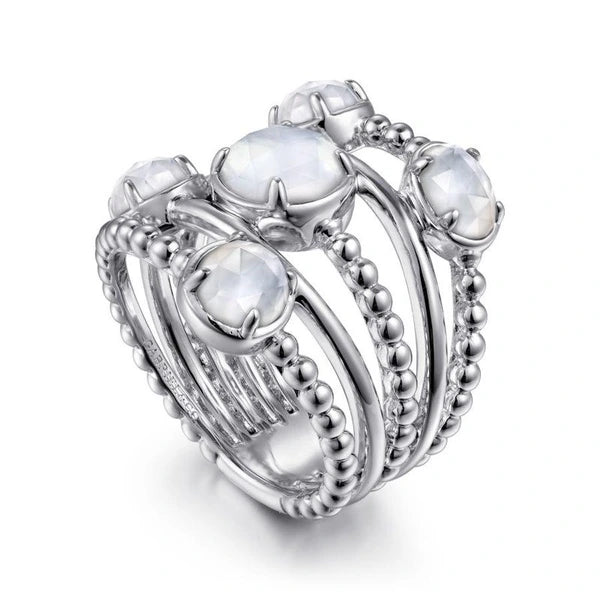 925 Sterling Silver Rock Crystal and White MOP Statement Bubble Ring