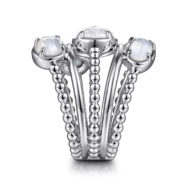925 Sterling Silver Rock Crystal and White MOP Statement Bubble Ring