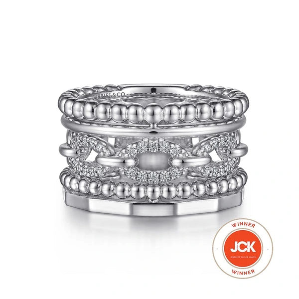 925 Sterling Silver White Sapphire Wide Statement Ring
