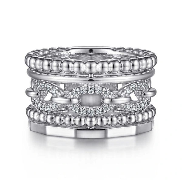 925 Sterling Silver White Sapphire Wide Statement Ring