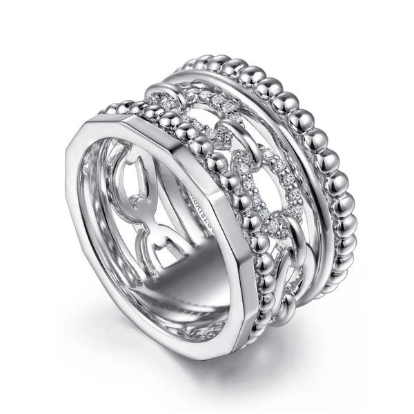 925 Sterling Silver White Sapphire Wide Statement Ring