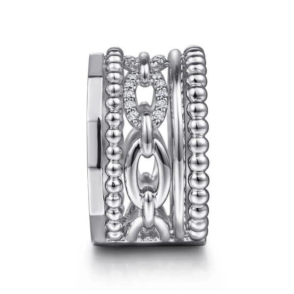 925 Sterling Silver White Sapphire Wide Statement Ring